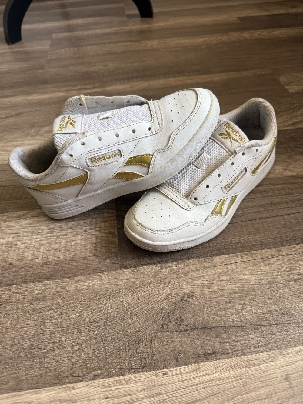 Reebok Kids White Sneakers with Gold Accents